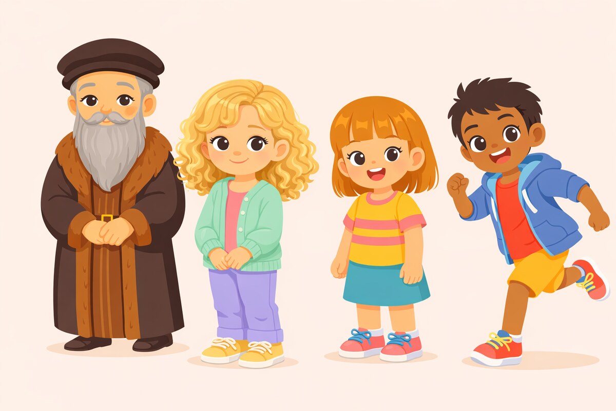 Tio Calvino com Olívia, Sara e João